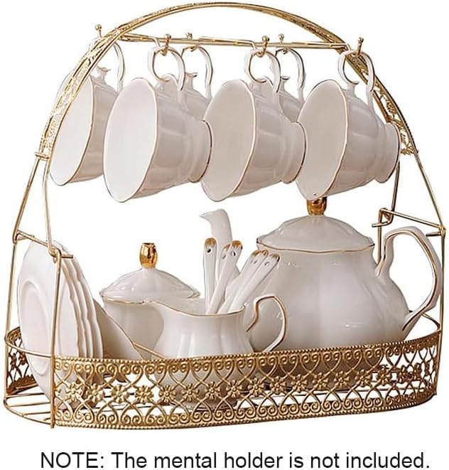 fanquare 15 Pieces Simple White English Ceramic Tea Sets,Tea Pot,Bone China Cups Without Metal Holder,Matching Spoons,Afternoon Tea Set Service Coffee Set - Image 7