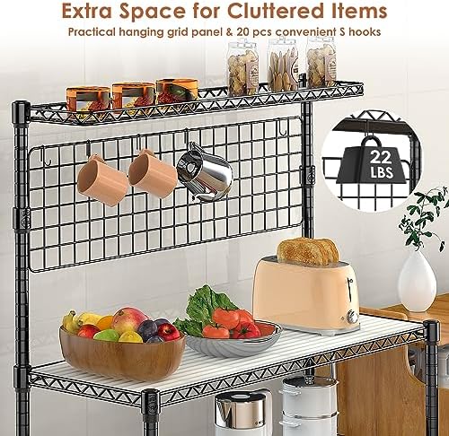 Bakers Rack with Storage & Wheels, 42In Microwave Stand Kitchen Shelves - Image 6