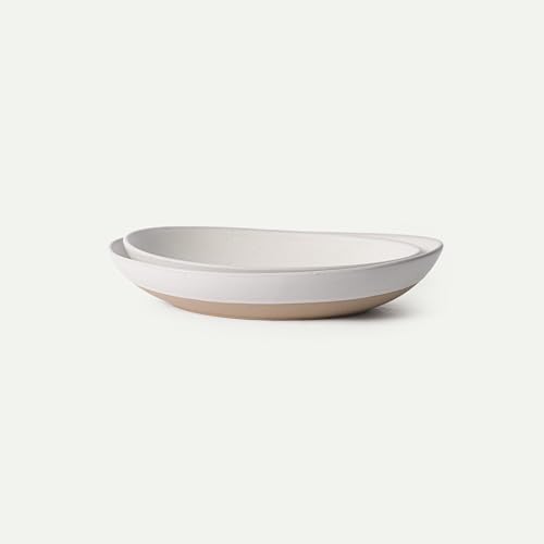 MORA Jumbo and Large Serving Dishes Set of 2, 13 inch and 12 inch Ceramic Pottery Oval Platters - Microwave, Oven and Dishwasher Safe - Oat by MORA