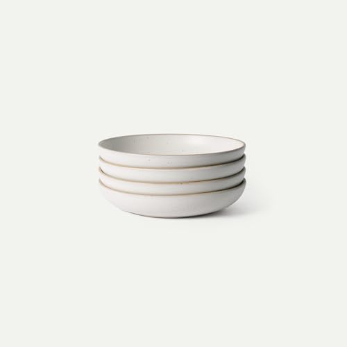 MORA Medium Dishes Set of 4, 30oz Ceramic Pottery Pasta Plate/Wide Bowls - Microwave, Oven and Dishwasher Safe - Oat by MORA