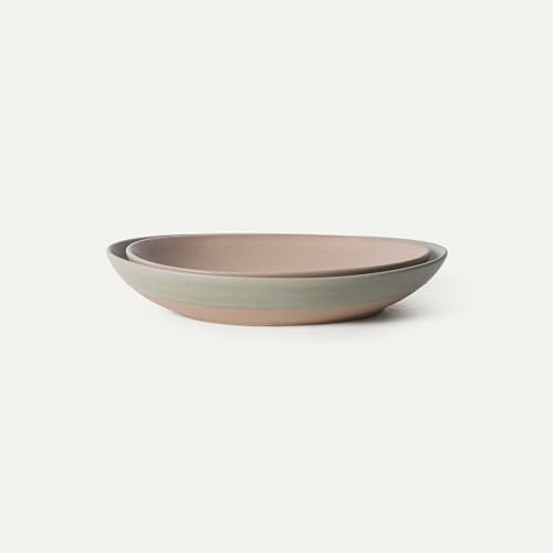 MORA Jumbo and Large Serving Dishes Set of 2, 13 inch and 12 inch Ceramic Pottery Oval Platters - Microwave, Oven and Dishwasher Safe - Thyme & Mushroom by MORA