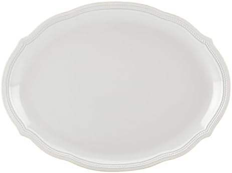 Lenox White French Perle Bead 16" Oval Serving Platter, 3.95 LB by Lenox