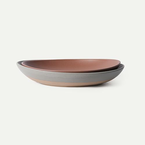MORA Mega and Giant Serving Dishes Set of 2, 16 inch and 14 inch Ceramic Pottery Oval Platters - Microwave, Oven and Dishwasher Safe - Peppercorn & Toasted Terracotta by MORA