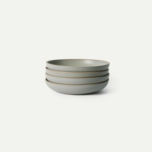 MORA Medium Dishes Set of 4, 30oz Ceramic Pottery Pasta Plate/Wide Bowls - Microwave, Oven and Dishwasher Safe - Peppercorn by MORA