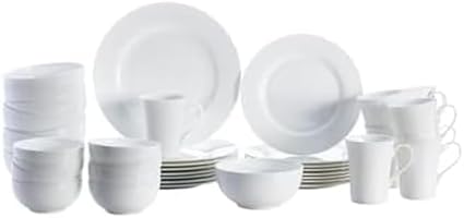 Mikasa Delray 40-Piece Bone China Dinnerware Set, White Round Dishes for 8 - Dinner Plates, Salad Plates, Cereal Bowls, Fruit Bowls and Mugs by Mikasa