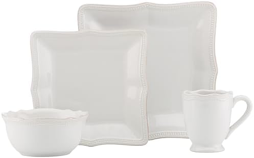 Lenox White French Perle Bead Square 4Pc Place Setting, 6.90 LB by Lenox