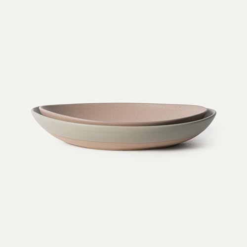 MORA Mega and Giant Serving Dishes Set of 2, 16 inch and 14 inch Ceramic Pottery Oval Platters - Microwave, Oven and Dishwasher Safe - Thyme & Mushroom by MORA