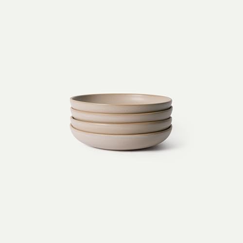 MORA Medium Dishes Set of 4, 30oz Ceramic Pottery Pasta Plate/Wide Bowls - Microwave, Oven and Dishwasher Safe - Mushroom by MORA