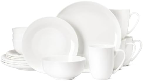 KINGSTONE Bone China Dinnerware Set for 4, 16-Piece Plates Bowls and Cups by KINGSTONE