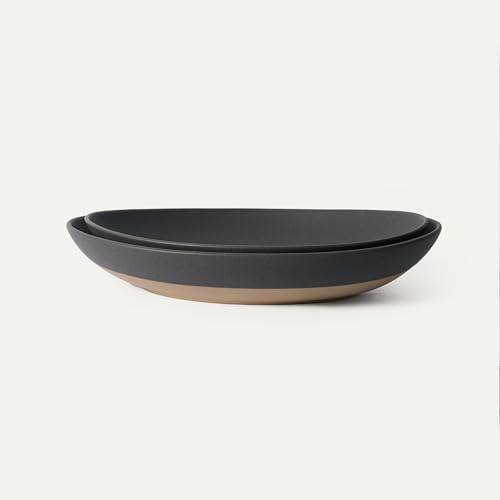 MORA Mega and Giant Serving Dishes Set of 2, 16 inch and 14 inch Ceramic Pottery Oval Platters - Microwave, Oven and Dishwasher Safe - Liquorice by MORA