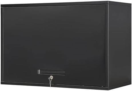 Yizosh Metal Garage Wall Cabinet with Doors and Shelves, Wall Mounted Metal Storage Cabinet, Floating Garage Tool Cabinet for Garage, Basement, Kitchen, Warehouse (Black, 21.6" H) by Yizosh
