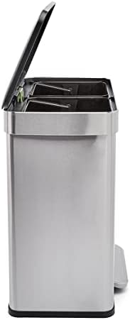 Amazon Basics Dual Compartment Recycling Trash Can with Soft-Close Lid, Fingerprint Resistant, Removable Liner Buckets, 60 Liters, Rectangular, Grey, Silver - Image 2