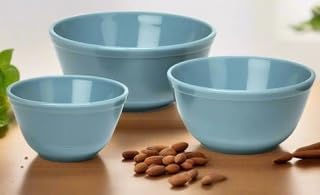 Mixing Nesting Bowls - Set of 3 - American Made - Mosser Glass USA (Georgia Blue) by Rosso+Glass