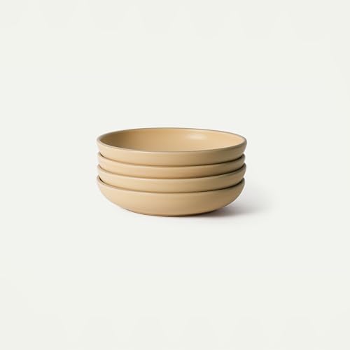 MORA Medium Dishes Set of 4, 30oz Ceramic Pottery Pasta Plate/Wide Bowls - Microwave, Oven and Dishwasher Safe - Merrigold by MORA