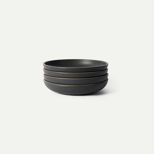 MORA Medium Dishes Set of 4, 30oz Ceramic Pottery Pasta Plate/Wide Bowls - Microwave, Oven and Dishwasher Safe - Liquorice by MORA
