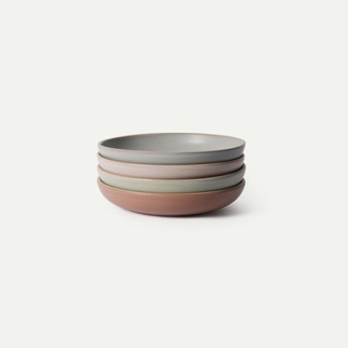 MORA Medium Dishes Set of 4, 30oz Ceramic Pottery Pasta Plate/Wide Bowls - Microwave, Oven and Dishwasher Safe - Harvest by MORA