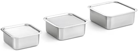 CuBE Low 3PCS Set Stainless Steel Food Storage Containers With Lids and 3 Net Kitchen Appliances Dishwasher Safe Premium South Korea by EVERSTEN