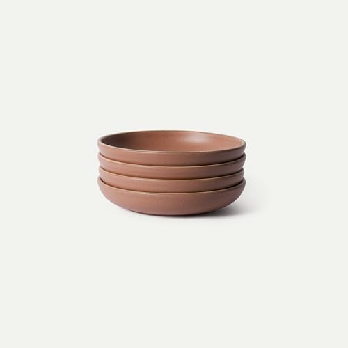 MORA Medium Dishes Set of 4, 30oz Ceramic Pottery Pasta Plate/Wide Bowls - Microwave, Oven and Dishwasher Safe - Toasted Terracotta by MORA