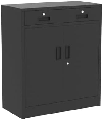 CJF Metal Storage Cabinet, Locking Cabinet with Adjustable Shelf and 2 Drawers, Metal Cabinets for Office, Home, Garage 36" H x 32" W x 16" D (Black) - Image 4