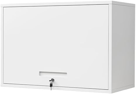 Yizosh Metal Wall Cabinet with Doors and Shelves, Floating Storage Unit for Garage or Basement (White, 21.6" H) by Yizosh
