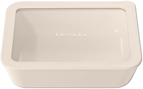 Glass Food Storage Container & Lid, 6-Cup Rectangle, Crema by BrivaraHome