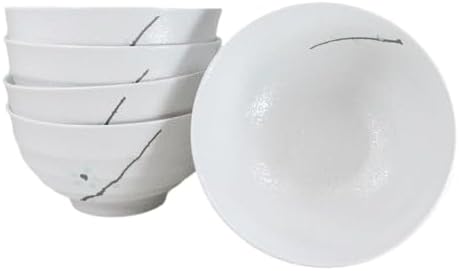 Ebros Gift Modern Yukino Hana Snow Flowers Ceramic Dinnerware Serveware Kitchenware Set Oriental Asian Restaurant Supply (Pack Of 5 Medium Soup Salad Rice Bowls 24oz) by EbrosGift