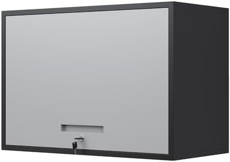 Yizosh Metal Wall Cabinet with Doors and Shelves, Wall Mounted Storage Cabinet for Garage, Basement, Kitchen, Warehouse (Black Gray, 21.6" H) by Yizosh