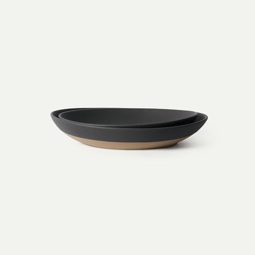 MORA Jumbo and Large Serving Dishes Set of 2, 13 inch and 12 inch Ceramic Pottery Oval Platters - Microwave, Oven and Dishwasher Safe - Liquorice by MORA