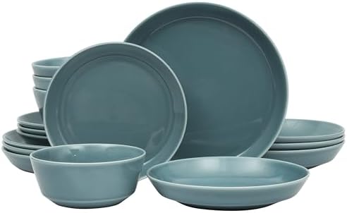 Gibson Home Summer Shades 16 Piece Plates and Bowls Dishes Service for 4 Porcelain Dinnerware Set - Blue by GibsonHomewares