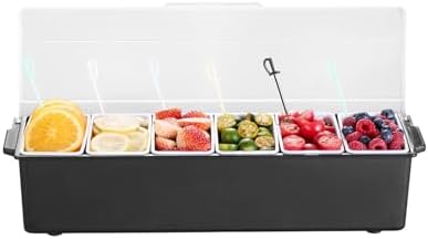 VEVOR Chilled Condiment Server, 6 Compartment Ice Cooled Condiment Serving Container, Chilled Garnish Tray Bar Caddy with Lid, for Bartending & Serving Taco, Salad, Fruit, Home & Restaurant Supplies by VEVOR