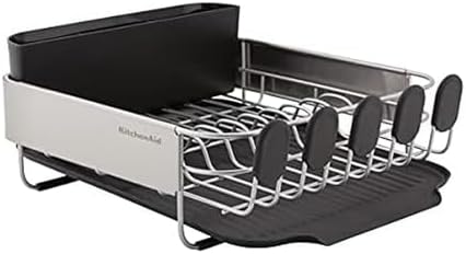 KitchenAid Compact, Space Saving Rust Resistant Dish Rack with Removable Flatware Caddy and Angled Self Draining Drainboard, 16.06-Inch, Black by Unknown