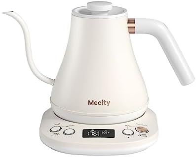Mecity Electric Gooseneck Kettle With Keep Warm Function & LCD Display Automatic Shut Off Coffee Kettle Temperature Control Pour Over Kettle 1200 Watt, 0.8L, 120V, Off White by Mecity