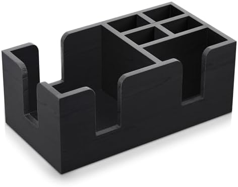 Mifoci Wooden Bar Caddy, Black Pinewood Napkin & Straw Holder Organizer by Mifoci