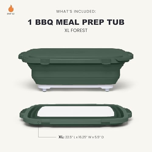 Drip EZ Collapsible BBQ Prep Tub - for Meal Prep Marinating Food Storage - Includes Cutting Board & Locking Lid - (1) XL - Green - Image 2