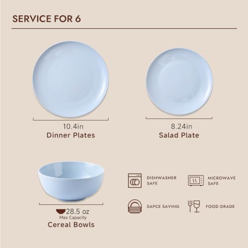 KINGSTONE 18-Piece Bone China Dinnerware Set for 6, Misty Blue - Image 3