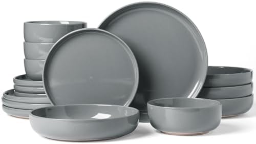 Famiware Milkyway 16-Piece Dinnerware Set with Pasta Bowls, Dark Gray by Famiware