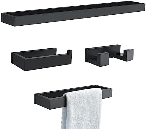 Black Towel Bar Set, 4-Pieces Bathroom Hardware Set Modern Bathroom Towel Holder Set SUS304 Stainless Steel Wall Mounted Towel Rack Set,23.6 Inch by TNOMS