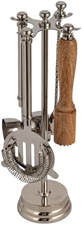 Creative Co-Op 5-Piece Stainless Steel and Mango Wood Bar Tools with Stand, Nickel Finish and Natural by CreativeCo-Op
