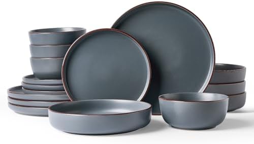 Famiware Mercury 16-Piece Dinnerware Set with Pasta Bowls, Charcoal by Famiware