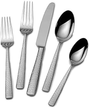 Mikasa Oliver Flatware Set, 65-Piece Service for 12, 18/10 Stainless Steel Silverware with Hammered Design and Satin Finish, Dishwasher Safe Cutlery Set by Mikasa