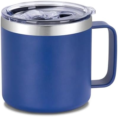 VEGOND 14 oz Insulated Coffee Mug with Handle, Stainless Steel Travel Coffee Mug with Lid, Double Wall Vacuum Metal Coffee Cup, Coffee Tumbler Powder Coated, Navy Blue by VEGOND