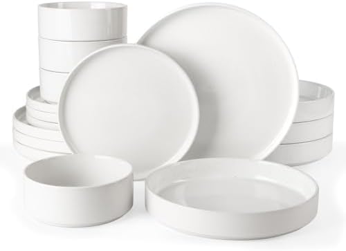 Famiware Nebula 16-Piece Dinnerware Set with Pasta Bowls, White by Famiware
