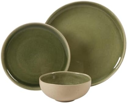 Gibson Elite Manila Bay 12-Piece Stoneware Dinnerware Set, Service for 4, Reactive Glaze Modern Artisan Plates, Bowls & Mugs, Green, Round Design - Image 7