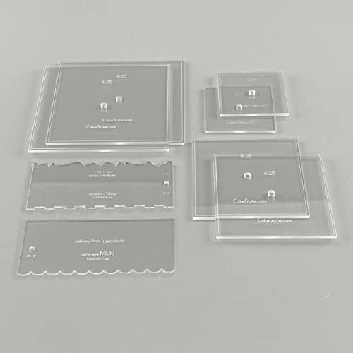 CAKESAFE Square Bare Necessities Cake Decorating Acrylic Disk Kit – 3 Sets - Square 4.25”, 6.25” and 8.25” Disks (2 disks per size), 2-8" Icing Scrapers with 1 Scraper Edge and 3 Cake Comb Patterns - Image 2