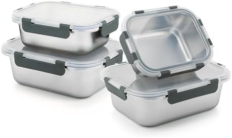 4 PCS Stainless Steel Lunch Box 4-Size Food Storage Containers with Lids by Cuiselect