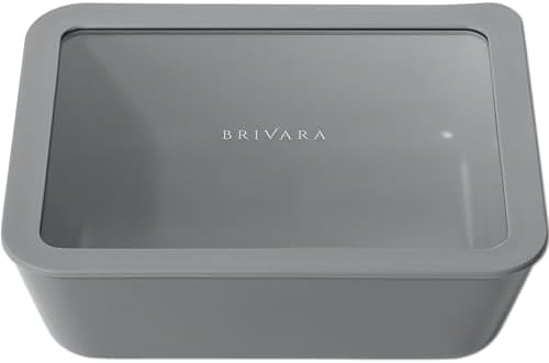Glass Food Storage Container & Lid, 11-Cup Rectangle, Smoke by BrivaraHome