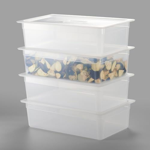 CURTA 4-Pack Full Size 6" Deep Food Pan with Sealing Lid – NSF Commercial-Grade Translucent Polypropylene, Stackable Freezer-Safe Storage for Restaurants, Catering & Buffets by CURTA