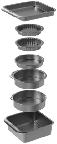 MasterClass Smart Space Bakeware Set 7-Piece Non Stick and Stackable with 1 x Roasting Tin, 2 x Round Cake Tins, 1 x Sandwich Pan, 2 x Flan/Quiche Dishes and 1 x Brownie Tray in Gift Box by Master+Class