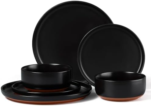 E-far Plates and Bowls Sets, 6 Pcs Stoneware Ceramic Dinnerware Dishes Sets by E-far