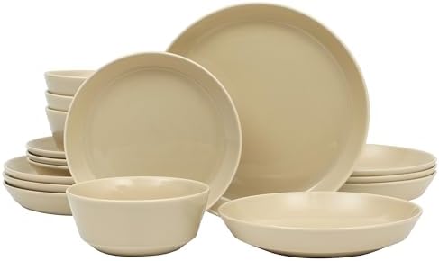Gibson Home Summer Shades 16 Piece Plates and Bowls Dishes Service for 4 Porcelain Dinnerware Set - Taupe by GibsonHomewares
